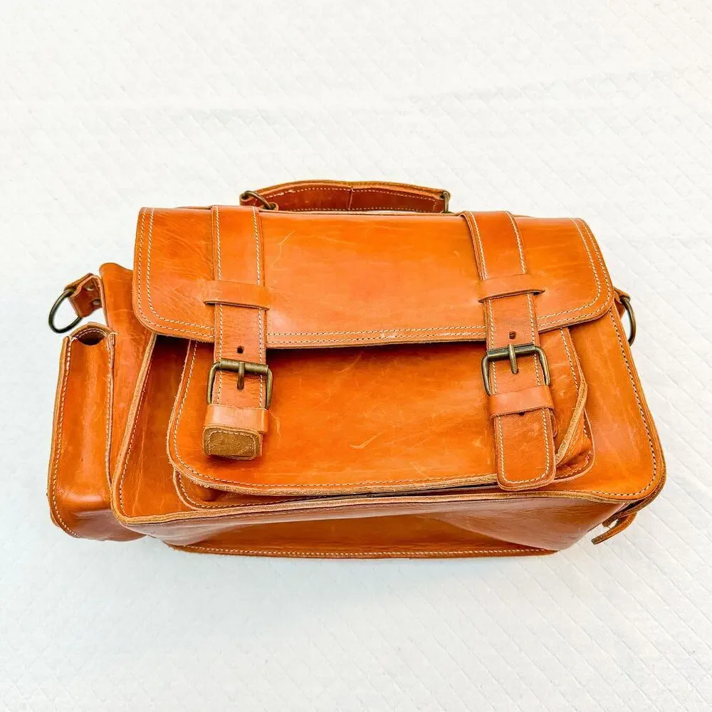English Briddle Laptop Messenger Bag Tan/Leather EUC